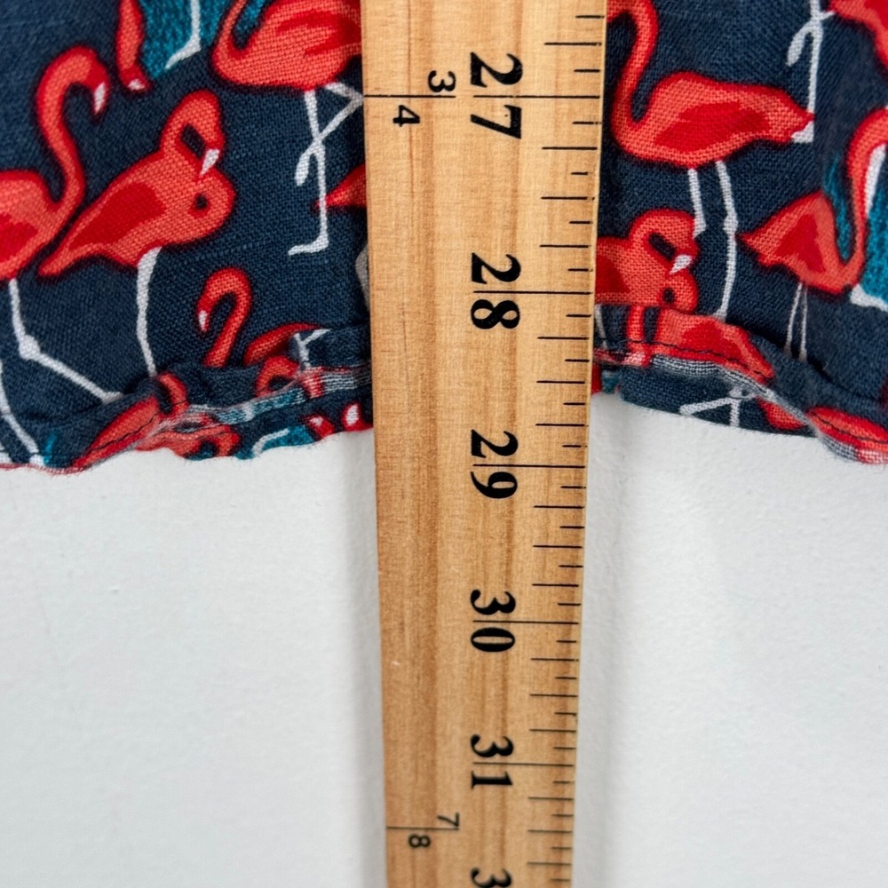 Banana Republic Linen Button Shirt Large Slim Navy Red Flamingo All Over Print - Picture 8 of 9